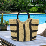 Picture of Kit Wicker Bag, Wooden Handles with 1000gr Raffia Cord Yarn. Choose Your Colors!